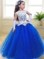 Ball-Gown Princess Angelic Jewel Sleeveless Floor-Length Tulle Flower Girl Dress With Lace