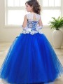 Ball-Gown Princess Angelic Jewel Sleeveless Floor-Length Tulle Flower Girl Dress With Lace