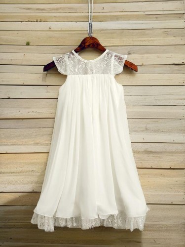 A-line Scoop Lovely Sleeveless Tea-Length Chiffon Flower Girl Dress