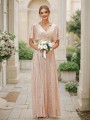 A-line V-Neck Charming Short Sleeves Floor-Length Bridesmaid Dresses