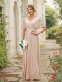 A-line V-Neck Charming Short Sleeves Floor-Length Bridesmaid Dresses