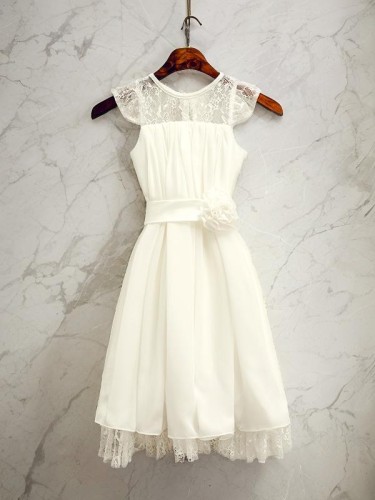 A-line Scoop Lovely Sleeveless Tea-Length Chiffon Flower Girl Dress