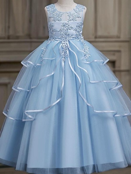 A-line Princess Scoop Sleeveless Floor-Length Enchanting Tulle Flower Girl Dress