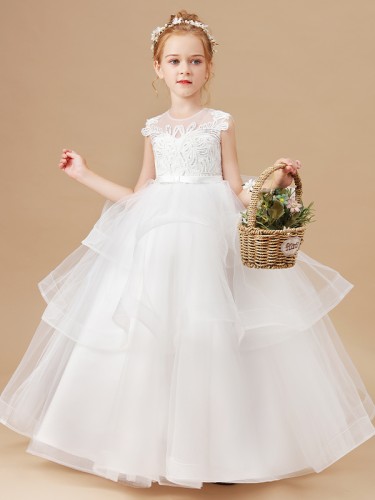 Ball-Gown Princess Scoop Sleeveless Floor-Length Graceful Tulle Flower Girl Dress