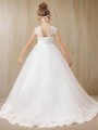 Ball-Gown Princess V-neck Short Sleeves Sweep Train Tulle Fairy-tale Flower Girl Dress