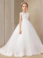 Ball-Gown Princess V-neck Short Sleeves Sweep Train Tulle Fairy-tale Flower Girl Dress