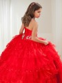 Ball-Gown Halter Sleeveless Floor-Length Organza Celebratory Flower Girl Dress With Sequins