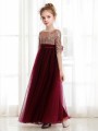 Whimsical A-line Princess Scoop 1/2 Sleeves Ankle-Length Tulle Flower Girl Dress