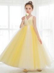 Ball-Gown Princess Precious V-neck Sleeveless Ankle-Length Tulle Flower Girl Dress