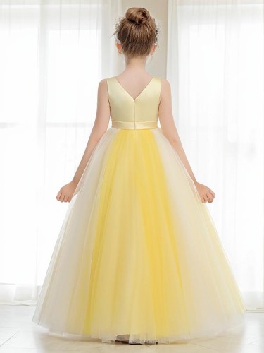 Ball-Gown Princess Precious V-neck Sleeveless Ankle-Length Tulle Flower Girl Dress