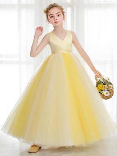 Ball-Gown Princess Precious V-neck Sleeveless Ankle-Length Tulle Flower Girl Dress