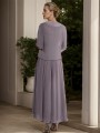 Statuesque A-line V-neck Short Sleeves Chiffon Ankle-Length Mother of the Bride Dress With Ruffles