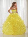 Petite Ball-Gown One-Shoulder Sleeveless Floor-Length Organza Flower Girl Dress With Beading