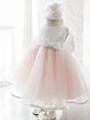 Ball-Gown Jewel Celebratory Sleeveless Tea-Length Organza Flower Girl Dress With Bowknot