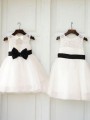 A-line Princess Scoop Sleeveless Petite Knee-Length Tulle Flower Girl Dress With Bowknot