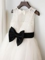 A-line Princess Scoop Sleeveless Petite Knee-Length Tulle Flower Girl Dress With Bowknot