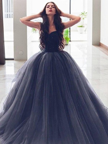 Ball Gown Princess Sweetheart Sleeveless Floor-Length Dreamy Tulle Dress With Beading