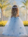 Ball-Gown Princess Bateau Sleeveless Floor-Length Playful Tulle Flower Girl Dress With Hand-Made Flower