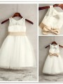 A-line Princess Scoop Sleeveless Tea-Length Joyful Tulle Flower Girl Dress