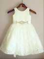 A-line Scoop Sleeveless Knee-Length Lace Sparkling Flower Girl Dress With Sash