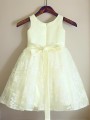 A-line Scoop Sleeveless Knee-Length Lace Sparkling Flower Girl Dress With Sash