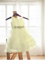 A-line Scoop Sleeveless Knee-Length Lace Sparkling Flower Girl Dress With Sash