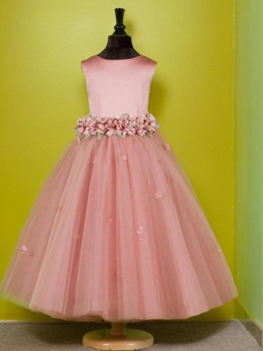 A-line Princess Celebratory Scoop Sleeveless Tea-Length Tulle Flower Girl Dress With Bowknot