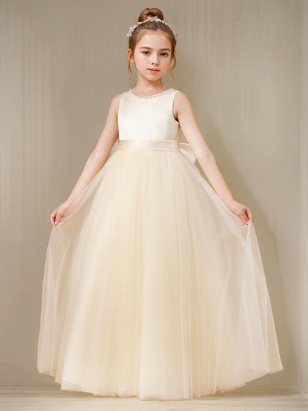 A-line Princess Scoop Joyful Sleeveless Floor-Length Tulle Flower Girl Dress