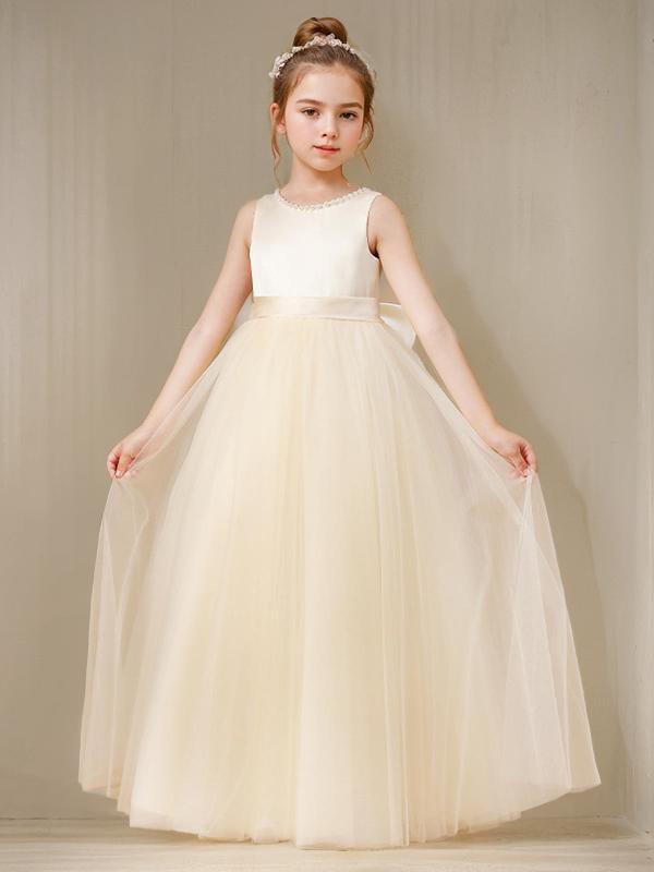 A-line Princess Scoop Joyful Sleeveless Floor-Length Tulle Flower Girl Dress