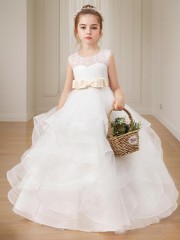 Ball-Gown Princess Scoop Sleeveless Charming Ankle-Length Tulle Flower Girl Dress