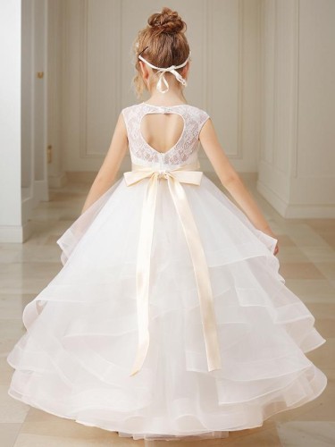 Ball-Gown Princess Scoop Sleeveless Charming Ankle-Length Tulle Flower Girl Dress