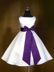 A-line Scoop Sleeveless Ankle-Length Delightful Satin Flower Girl Dress With Bowknot