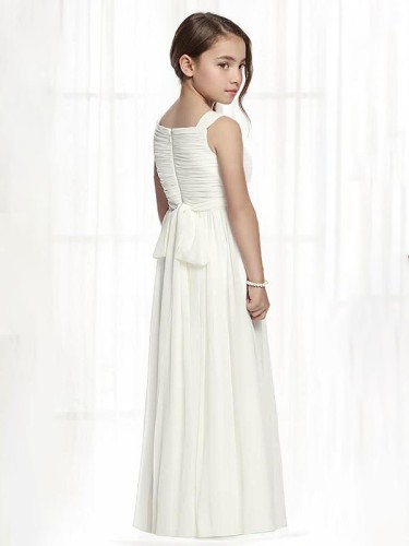 A-line Straps Sleeveless Floor-Length Sweet Chiffon Flower Girl Dress With Ruched