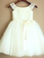 A-line Princess Lovely Scoop Sleeveless Knee-Length Tulle Flower Girl Dress With Sash