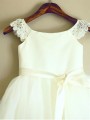 A-line Princess Lovely Scoop Sleeveless Knee-Length Tulle Flower Girl Dress With Sash