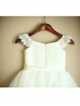 A-line Princess Lovely Scoop Sleeveless Knee-Length Tulle Flower Girl Dress With Sash