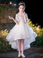 A-line Princess Scoop Short Sleeves Asymmetrical Graceful Tulle Flower Girl Dress