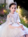 A-line Princess Scoop Short Sleeves Asymmetrical Graceful Tulle Flower Girl Dress