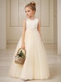 A-line Princess Scoop Joyful Sleeveless Floor-Length Tulle Flower Girl Dress