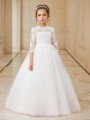 Ball-Gown Princess Scoop 3/4 Sleeves Floor-Length Tulle Whimsical Flower Girl Dress