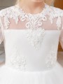 Ball-Gown Princess Scoop 3/4 Sleeves Floor-Length Tulle Whimsical Flower Girl Dress