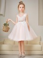 Precious A-line Princess V-neck Sleeveless Knee-Length Tulle Flower Girl Dress