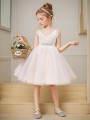 Precious A-line Princess V-neck Sleeveless Knee-Length Tulle Flower Girl Dress