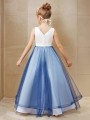 Ball-Gown Princess Celebratory V-neck Sleeveless Floor-Length Tulle Flower Girl Dress