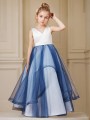 Ball-Gown Princess Celebratory V-neck Sleeveless Floor-Length Tulle Flower Girl Dress