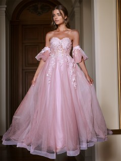 Trendy A-line Sweetheart Short Sleeves Court Train Tulle Convertible Corset Dress With Appliques Lace