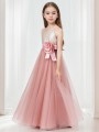 A-line Princess Spaghetti Straps Petite Sleeveless Floor-Length Tulle Flower Girl Dress