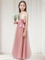 A-line Princess Spaghetti Straps Petite Sleeveless Floor-Length Tulle Flower Girl Dress