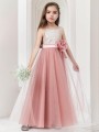 A-line Princess Spaghetti Straps Petite Sleeveless Floor-Length Tulle Flower Girl Dress