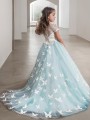 A-line Princess Scoop Short Sleeves Floor-Length Joyful Tulle Flower Girl Dress With Lace